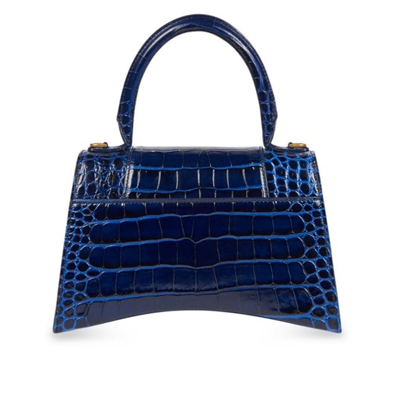 *SOLD* Balenciaga Small Blue Hourglass Croc-embossed Leather Top Handle Bag - Picture 7 of 7